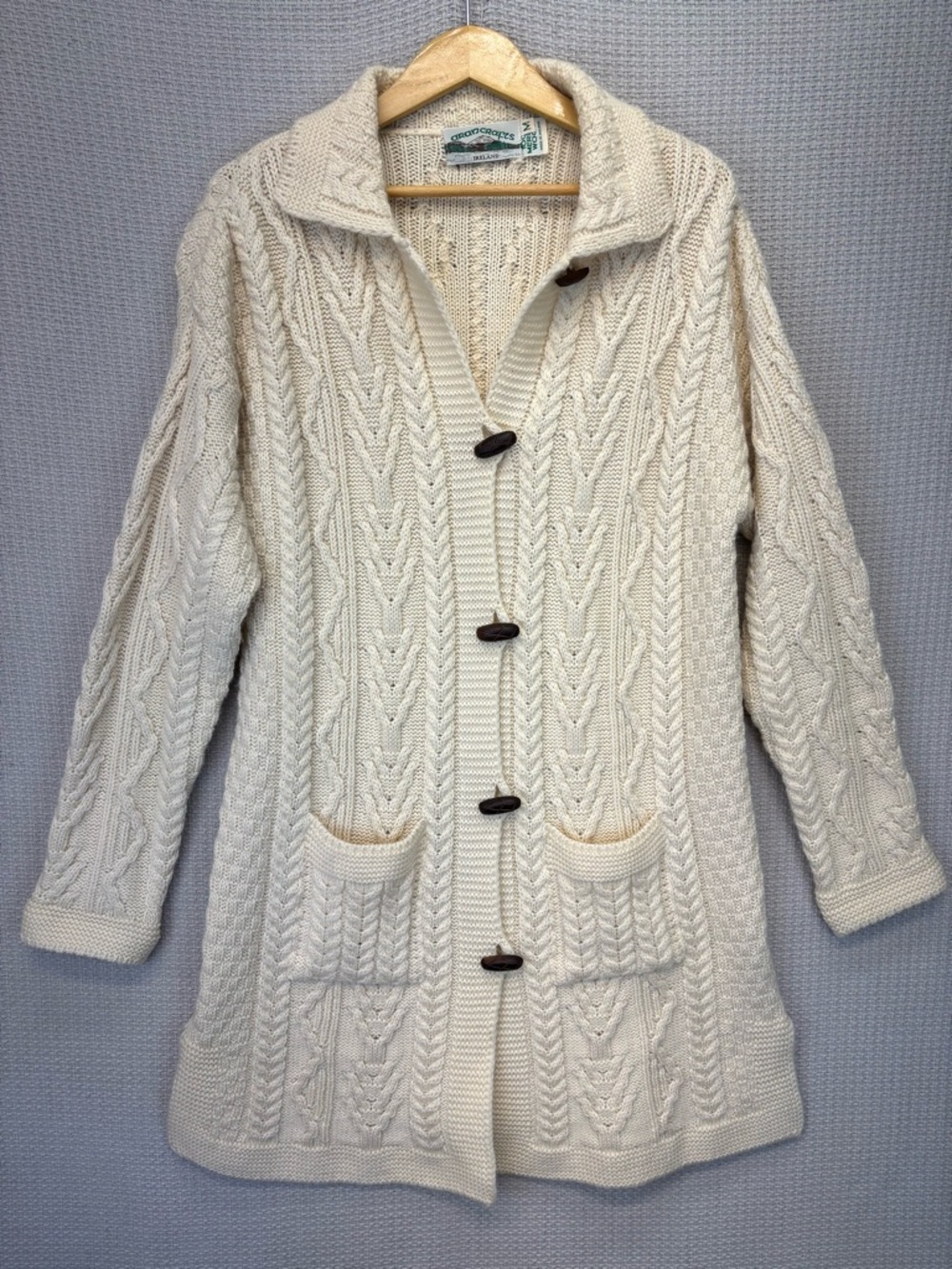 Aran Crafts Cable Knit Cardigan Med Cream Wool Ireland Fisherman Outdoors EUC